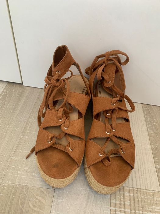 Sandale platforma yuta, cu snur pe picior, Pull&Bear, 39