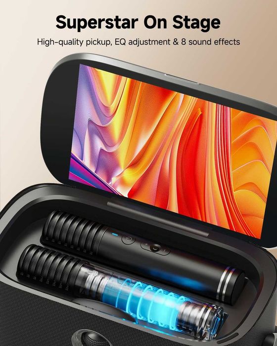 Караоке машина с дисплей и екран за текст на песен, 2 микрофона, 140W