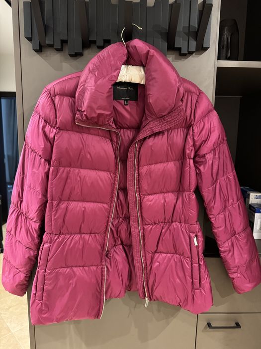 Леко пухено яке Massimo Dutti цвят малина и чанта в същия цвят