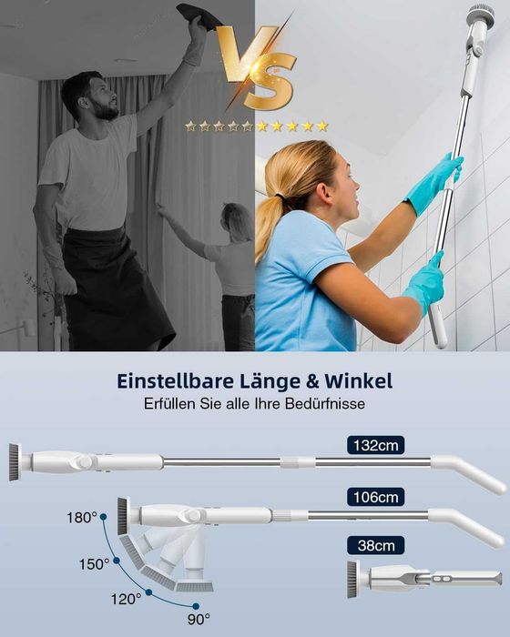 Perie electrica de curatat, 8 capete de perie, maner reglabil