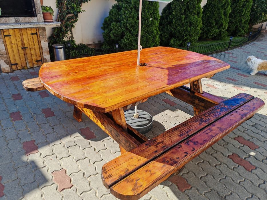 Set mobilier, masa cu băncuțe din lemn pentru terasa, gradina, curte