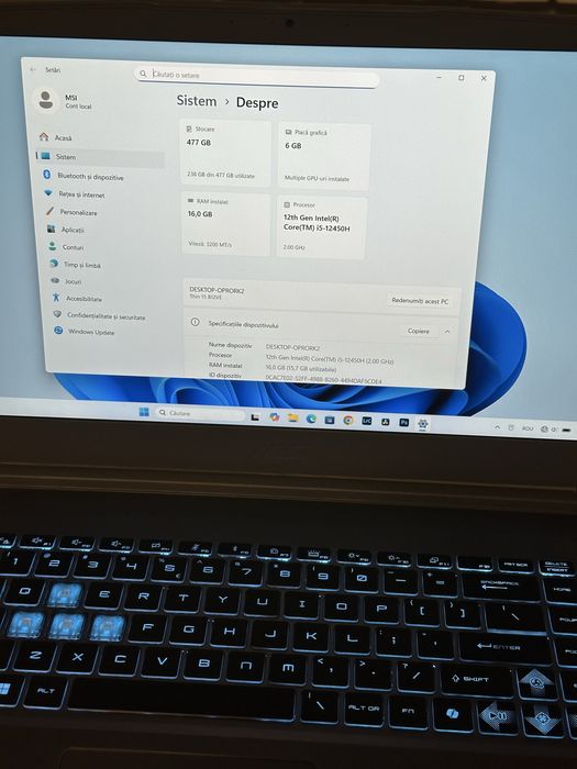 Laptop Gaming MSI Thin | RTX 4050 | i5-12450H Ca si Nou ( Garantie)