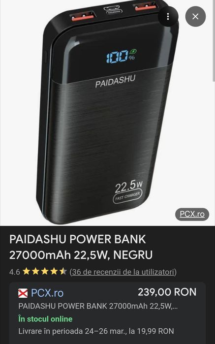 Baterie externa Fast Charge Paidashu 27.000 mAh 22.5 W
