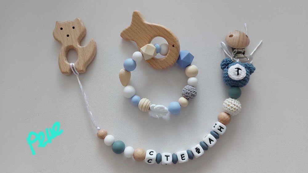 Персонализиран клипс за биберони, гердан за кърмене, гривна дъвкалка