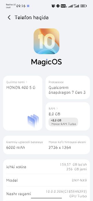 Honor 400 5g hech qayeri buzilmagan ideal