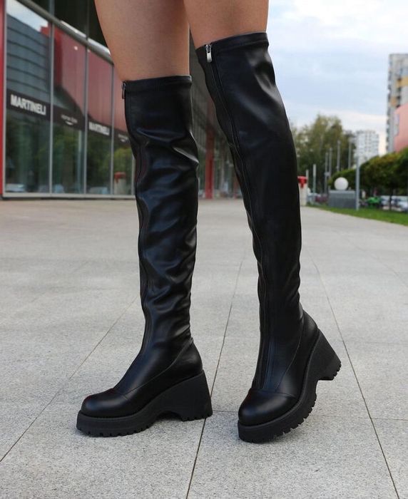 Чизми на платформа - черна кожа [36-40 номер]