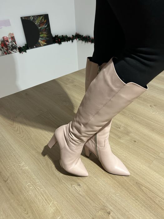 Cizme din piele naturala roz, marimea 38