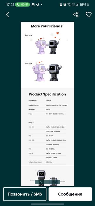 UGREEN CD361 Nexode RG 65W GaN 2C+U For Laptop/Macbook/Ultrabook