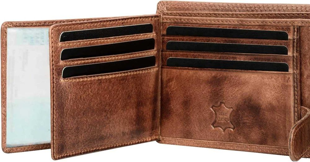 Portofel Volmer din piele naturala, cu cusatura dubla,