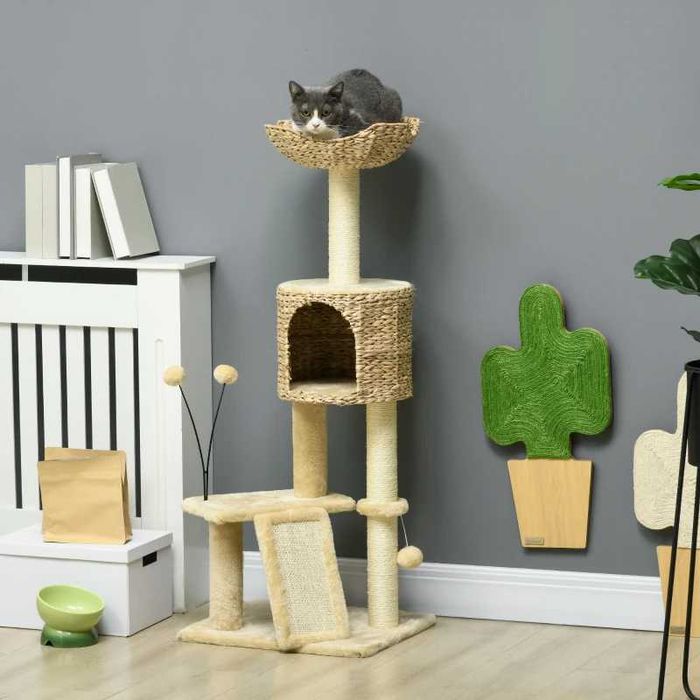 PawHut Дърво за котки с котешка пещера, платформа за отдих, топка за игра, 45x40x116 см