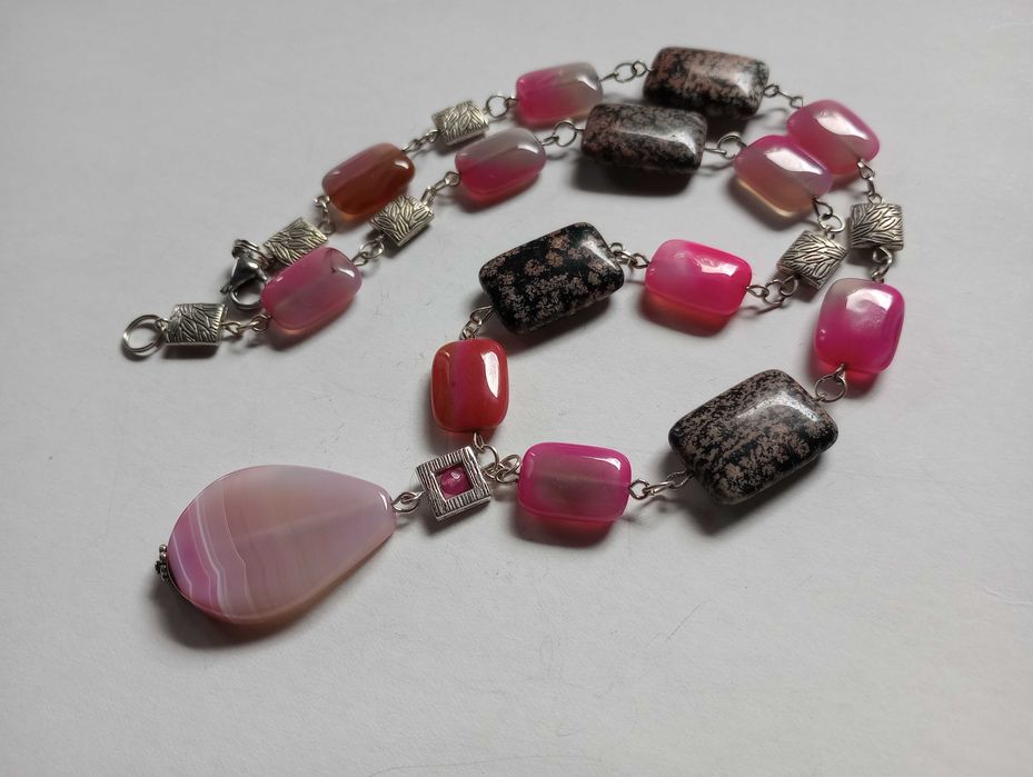 colier lung agate magenta si jasper zebra,chic