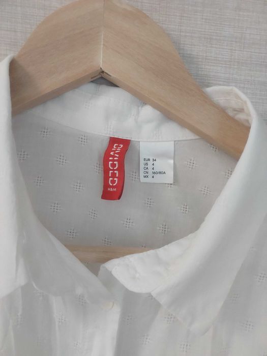 Cămașă albă H&M S din bumbac, cu model texturat