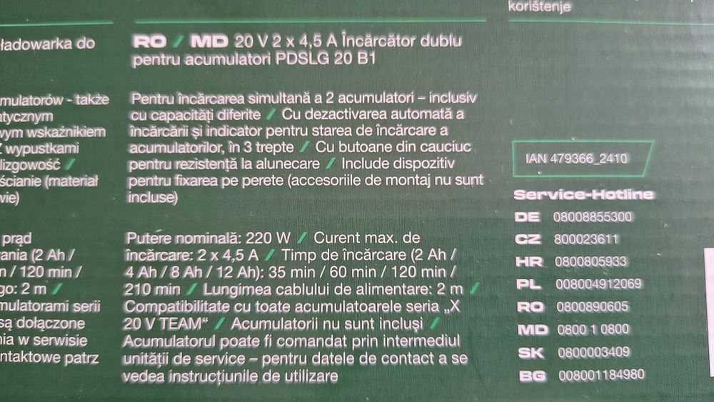 Incarcator dublu simplu Parkside 20v nou 4,5A acumulator 20V