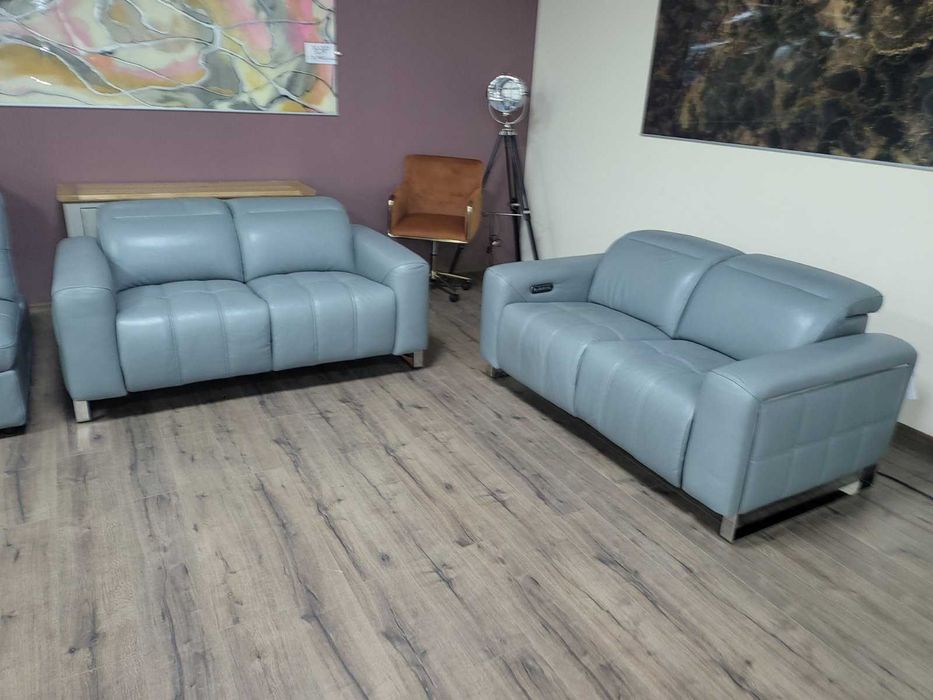 Сив кожен комплект дивани две двойки и табуретка