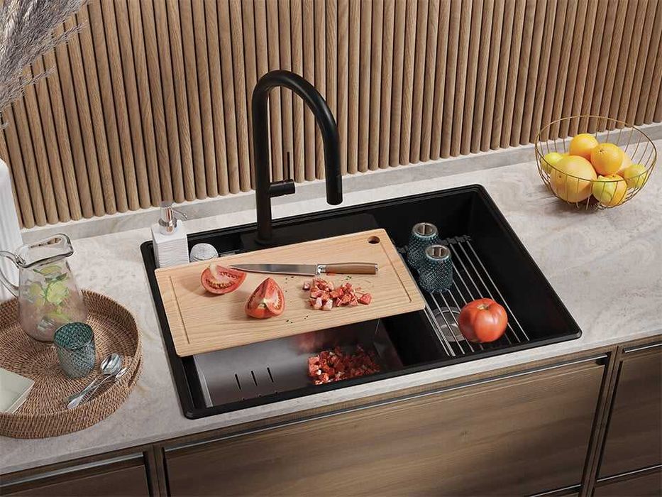 Черна кухненска гранитна мивка Париж 80 Work&Store 780 x 530 мм