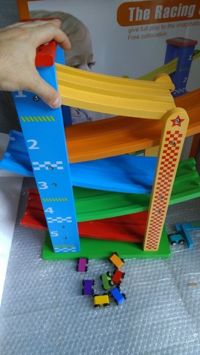 XXL дървена двойна писта с 5 нива + 8бр. колички НОВО!