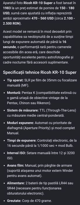 Aparat foto Ricoh KR 10 SUPER
