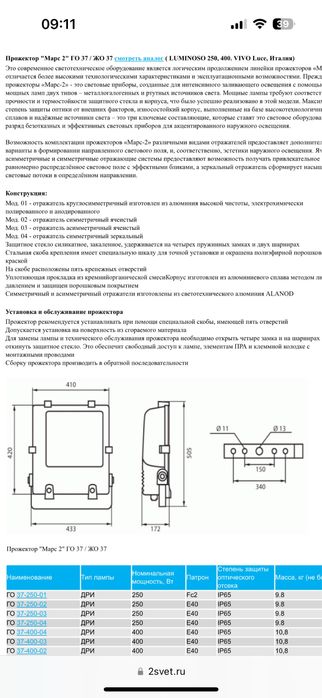 Прожектор ГО37  У1 МАРС 2 400 ватт