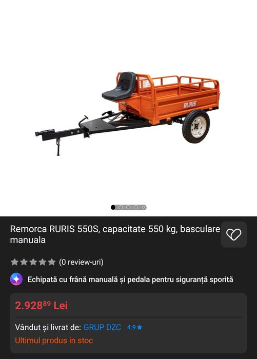 Remorcă RURIS 550S – Nouă – Capacitate 550 kg