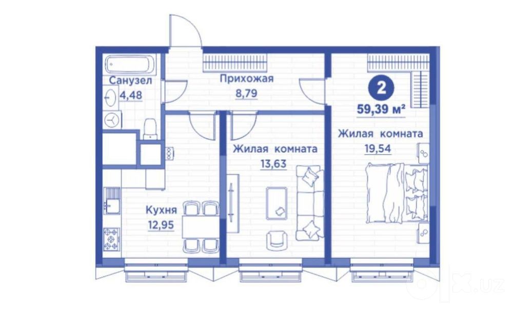 2х ком 59.39м2 Продается ЖК Regnum Plaza Сайрам Бон