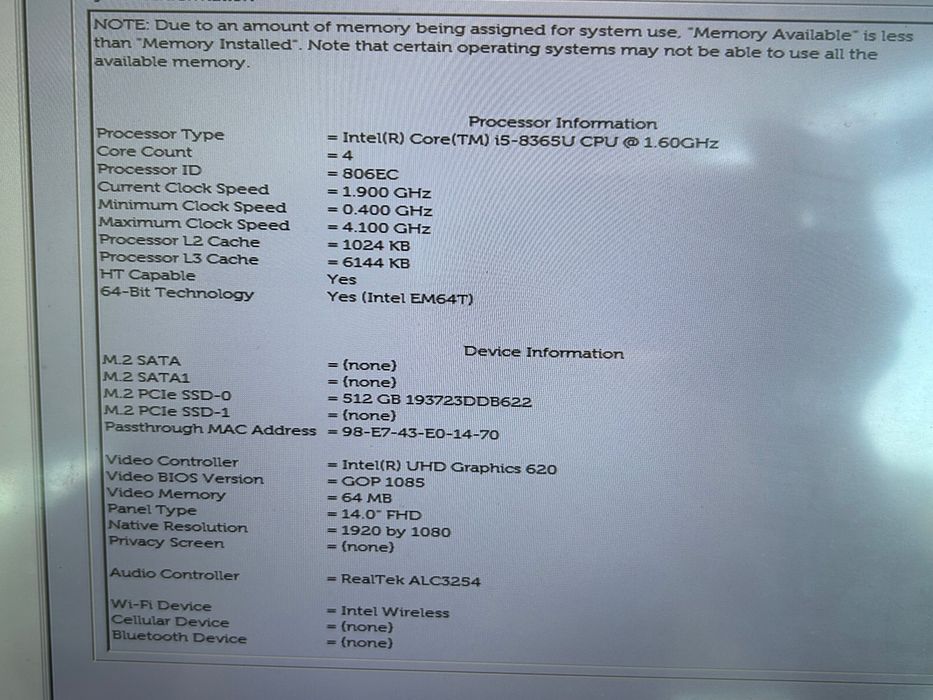 Vand Laptop Dell Latitude 7400 (Intel i5, 16GB RAM) functional