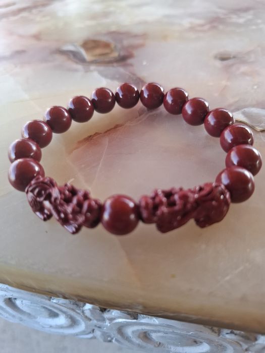 Brățară China din cinabru cinabar dragoni sculptata manual