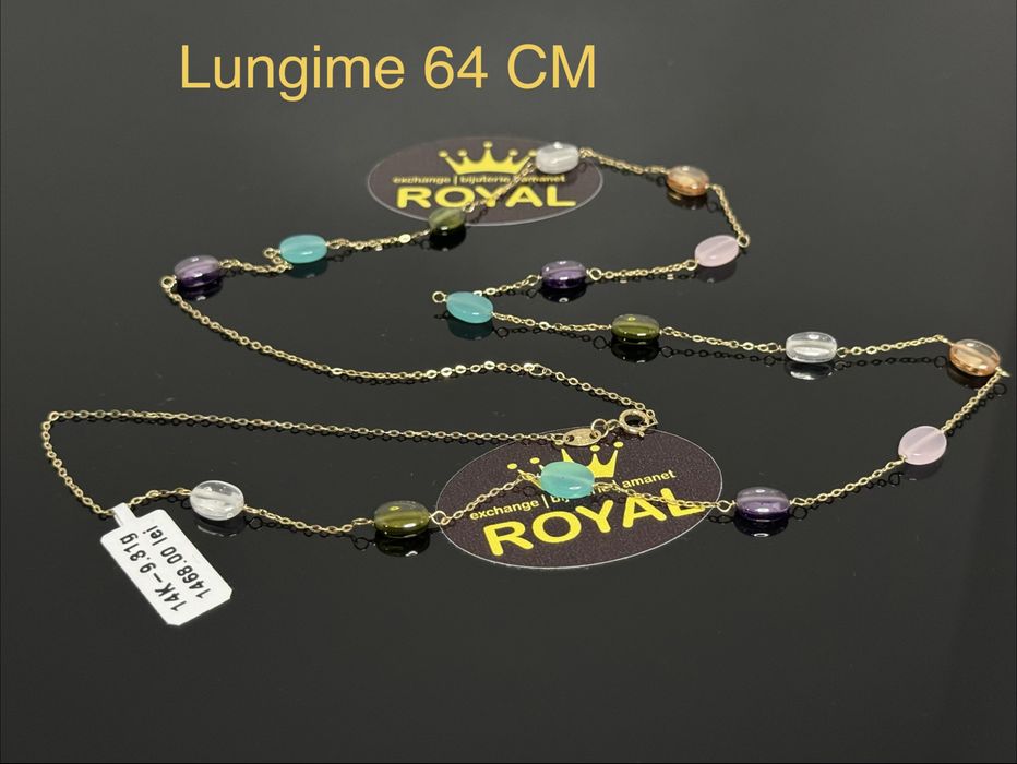 Bijuteria ROYAL : Lant AUR 14K cu pietre colorate, Margele  9.31 GR