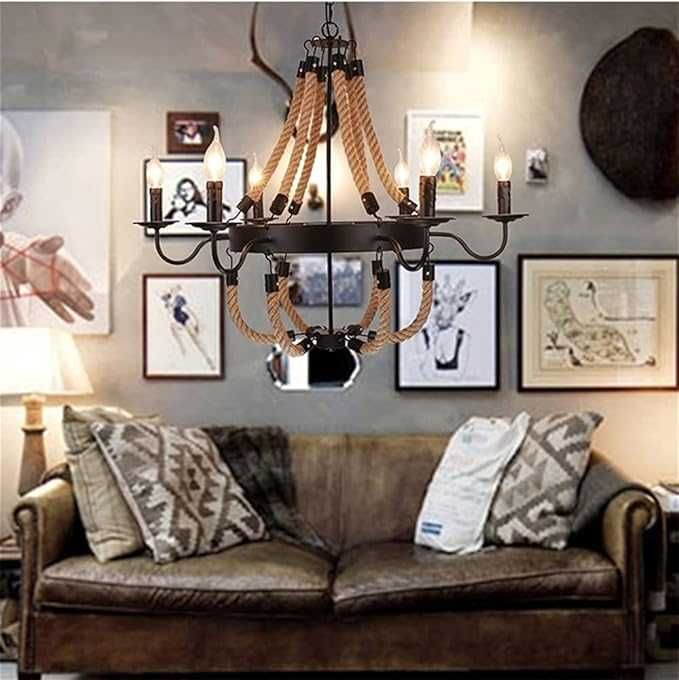 Висяща лампа с ретро конопено въже Таванско помещение Рустик Индустрия