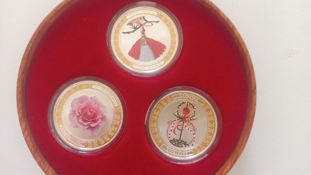 Сребърни монети Мартеница,  Суровачка и Българска роза по 1 Oz