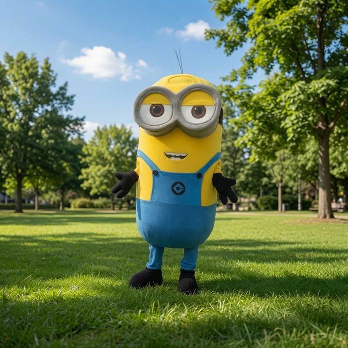 Costum mascotă Minion profesional realizat manual din materiale premium – ideal pentru evenimente și petreceri