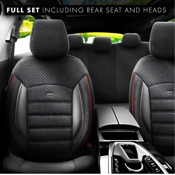 Луксозна тапицерия за кола OTOM PULSE черно с червен кант, OEKO- TEX