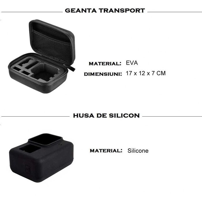 Set accesorii GoPro Hero 5 6 7 carcasa subacvatica 45m, husa, folie