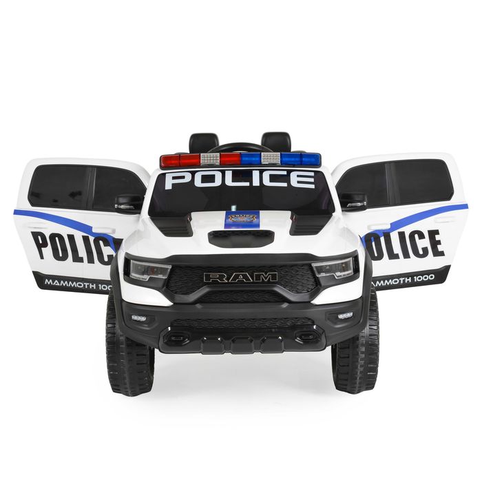 ТОП ЦЕНАНОВО!Акумулаторен джип RAM POLICE WHITE с 12V батерия,EVA гуми,сигнални светлини,USB,дистанционно
