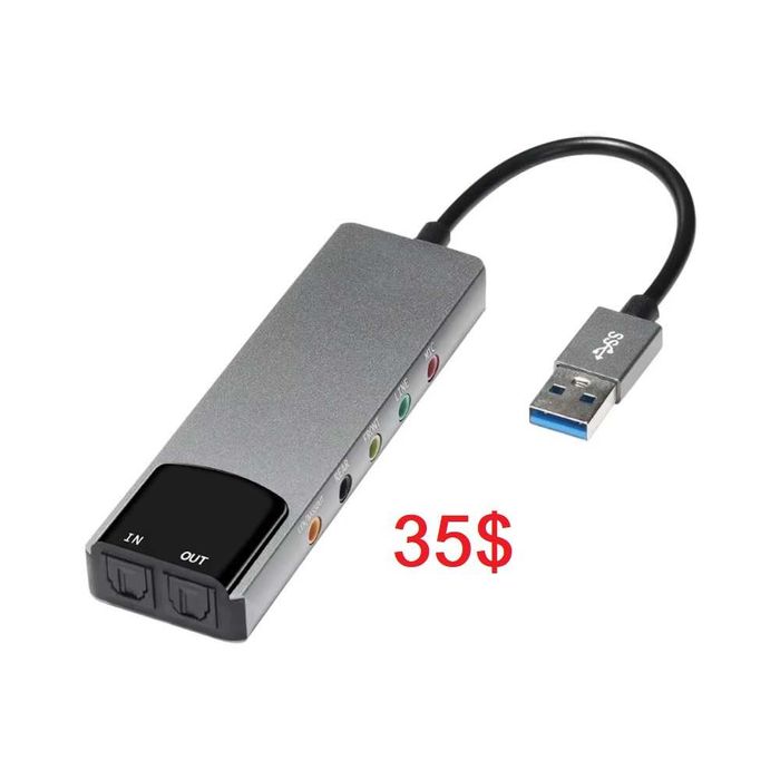 Аудио конвертер SPDIF + RCA (6x1) в USB-С и USB 3.0