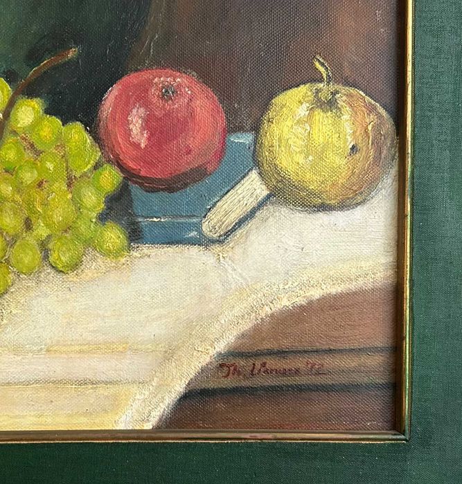 Tablou rustic 1972 Natură Statică cu Fructe pictura ulei înrămat 42x52