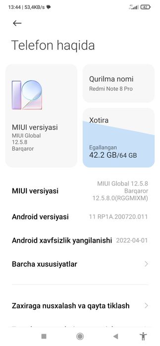 mi not 8 pro 8/64 srochna sotiladi