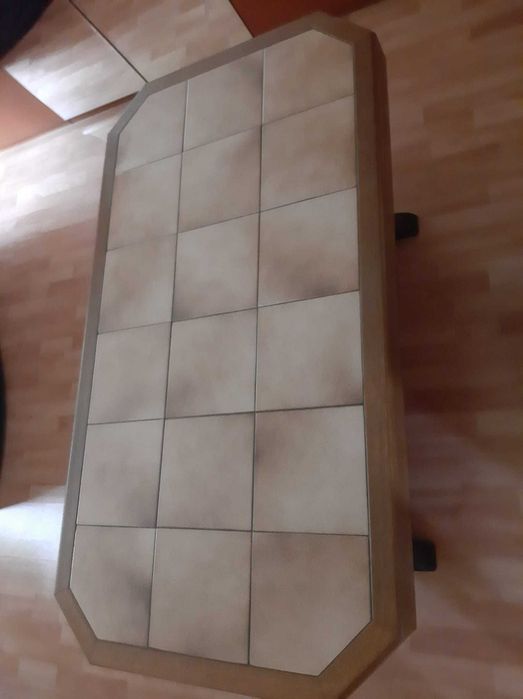 OFERTA set canapea cu fotoliu si masa lemn masiv cu gresie