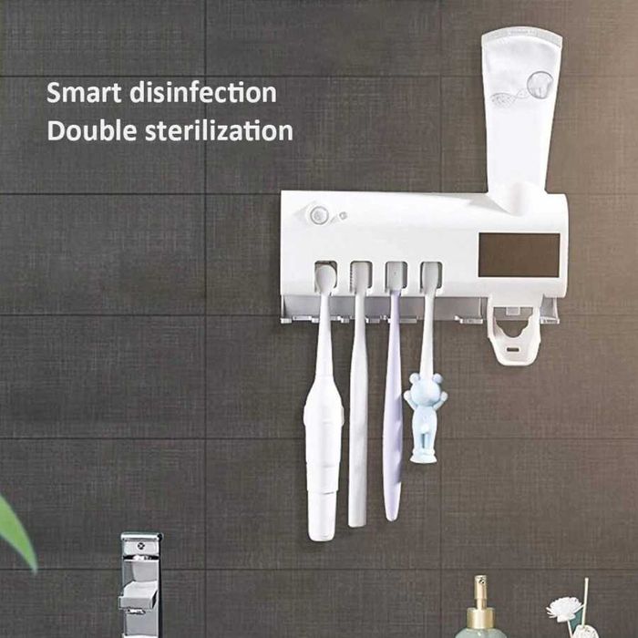 Мултифункционален UV стерилизатор за четки за зъби + дозатор +поставка