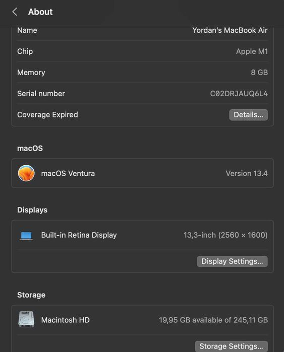 MacBook Air 2020 256GB 8GB RAM