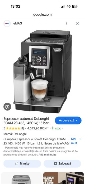 Vând expresor cafea automat DeLonghi ECAM 23.463