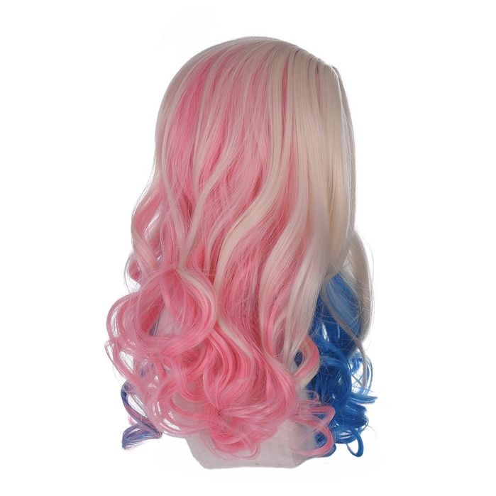 Peruca cosplay FVCENT 26 inch ondulata alb roz albastru