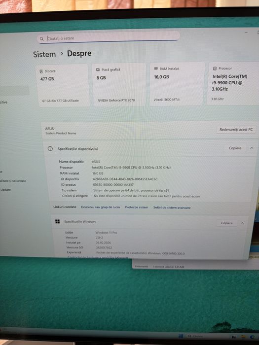 Sistem Desktop PC Gaming i9 9900 16g 512g nvme RTX2070 8g