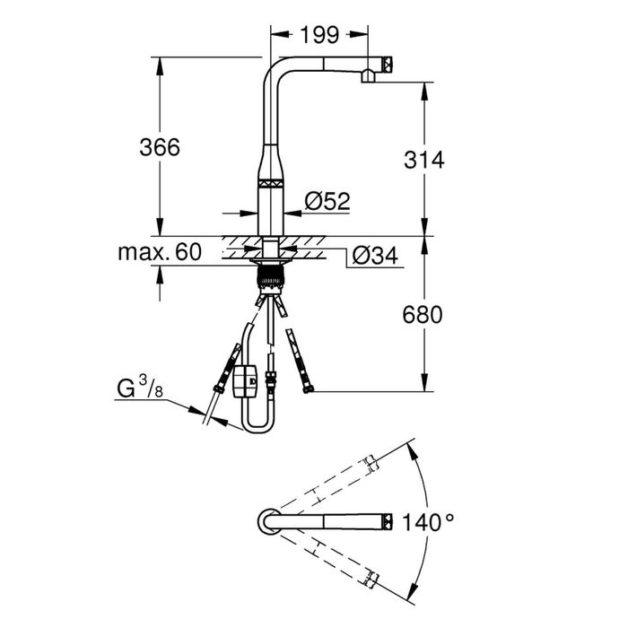 Baterie bucatarie GROHE Essence Smartcontrol 31615AL0, dus extractibil