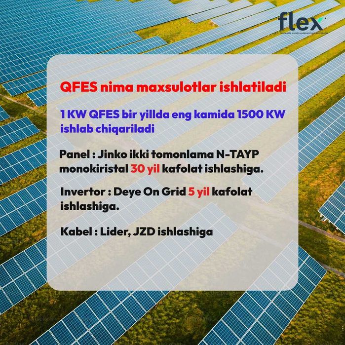 Quyosh panel stansiya ongrid 20kVt/Солнечная панельная станция сетовой