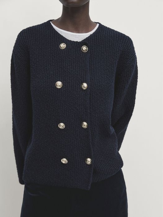 Cardigan Massimo Dutti, bleumarin cu nasturi aurii