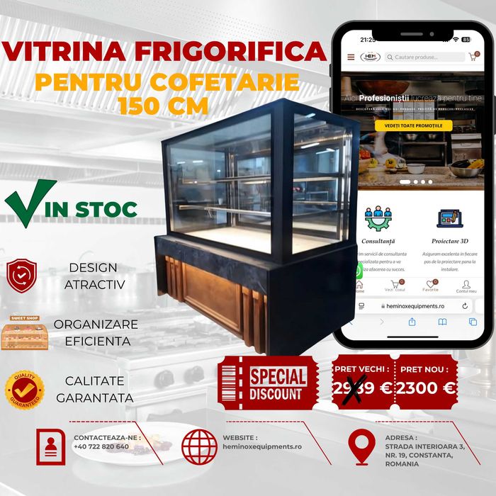 Vitrina Rece Pentru Prajituri 108 Cm / 150 Cm  In Stoc
