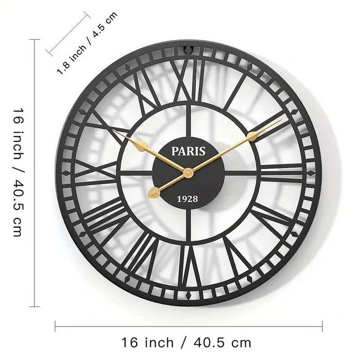 Декоративен стенен часовник - Метал, Безшумен, 40см