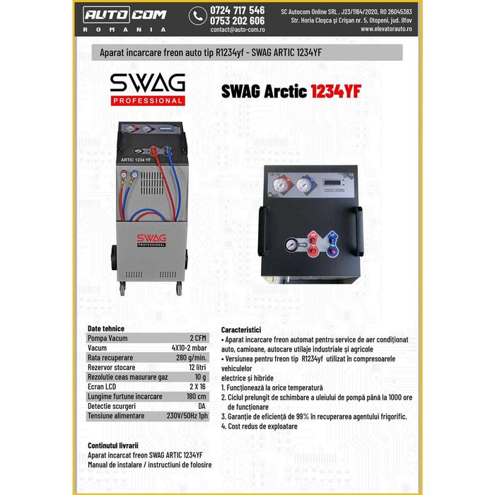 Aparat incarcat freon / clima auto SWAG ARTIC 1234YF Freon NOU