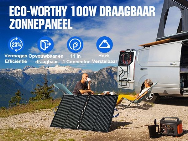 ECO-WORTHY 100W Сгъваем Соларен Панел 12V за Къмпинг и Каравани