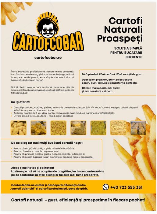 Cartofi proaspeți, curățați și tăiați!